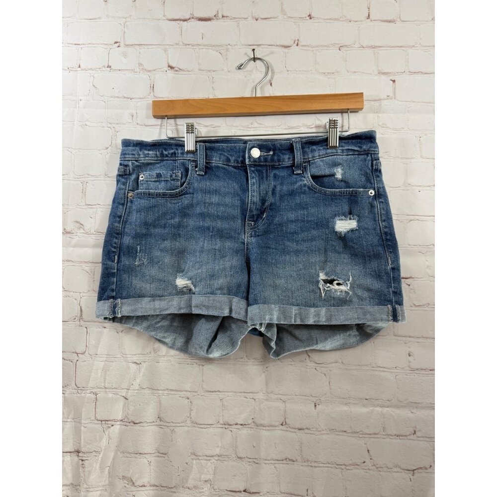 Old Navy Boyfriend Jean Shorts Womens Size 10 Blue Distressed Rolled Hem